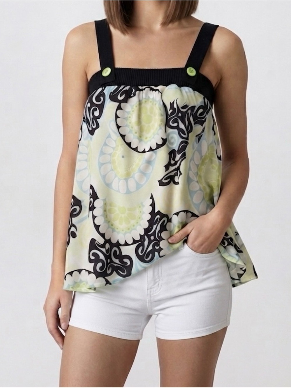 Piper & Blue Black-Trim Green Patterned Camisole